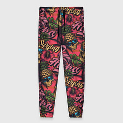 Женские брюки Черепа из ананасов и розовые фламинго