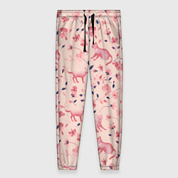 Женские брюки Розовый паттерн с цветами и котиками