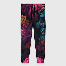 Брюки женские Яркие цветы с черепами, цвет: 3D-принт