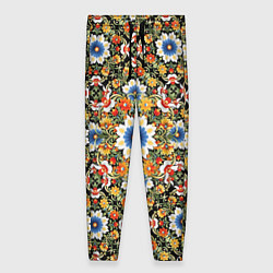 Женские брюки Русские цветочные узоры красно-желтые