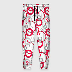 Брюки женские Красные и серые круги и кольца на белом, цвет: 3D-принт