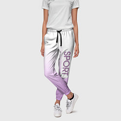 Брюки женские Sport белый с сиреневым текстурный, цвет: 3D-принт — фото 2