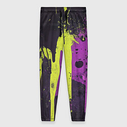 Брюки женские Желтая и фиолетовая краска на черном, цвет: 3D-принт