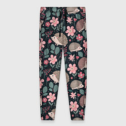 Брюки женские Ёжики в цветах, цвет: 3D-принт