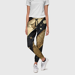 Брюки женские Выпуклая золотая текстура на черном, цвет: 3D-принт — фото 2