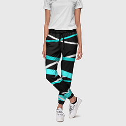 Брюки женские Чёрный с бело-голубыми полосами, цвет: 3D-принт — фото 2