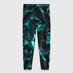 Брюки женские Бирюзово-черная мраморная текстура - блики, цвет: 3D-принт