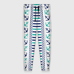 Брюки женские Морской орнамент с якорями и полосками, цвет: 3D-принт