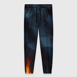 Брюки женские Разорванный синий камуфляж с огнем, цвет: 3D-принт