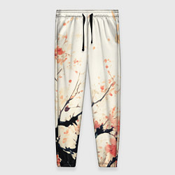 Брюки женские Чёрное дерево с цветами абстракция, цвет: 3D-принт