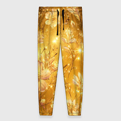 Брюки женские Цветочный золотой с искрами, цвет: 3D-принт