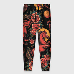 Брюки женские Красная лошадь с розами, цвет: 3D-принт