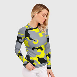 Рашгард женский Yellow & Grey Camouflage, цвет: 3D-принт — фото 2