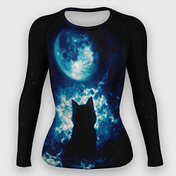 Рашгард женский Кот силуэт луна ночь звезды, цвет: 3D-принт
