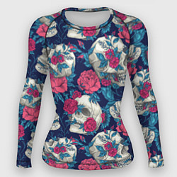 Женский рашгард Реалистичные черепа с розами