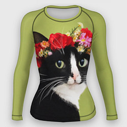Рашгард женский Кот и цветы, цвет: 3D-принт