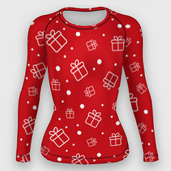 Рашгард женский Новогодние подарки на красном фоне, цвет: 3D-принт