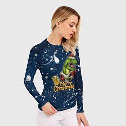 Рашгард женский Merry Christmas Пивозавр, цвет: 3D-принт — фото 2