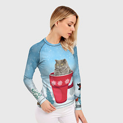 Рашгард женский Удивленный котик в кружке, цвет: 3D-принт — фото 2
