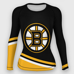 Рашгард женский Бостон Брюинз, Boston Bruins Диагональные полосы, цвет: 3D-принт