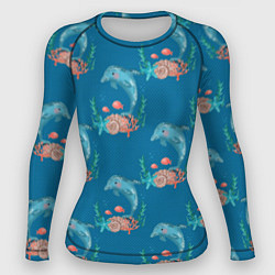 Рашгард женский Дельфины Море паттерн, цвет: 3D-принт