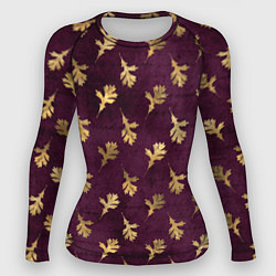 Рашгард женский Золотые листья на бордовом фоне, цвет: 3D-принт