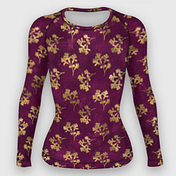 Женский рашгард Золотые ветки на бордовом фоне