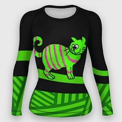 Рашгард женский Зеленый полосатый кот, цвет: 3D-принт