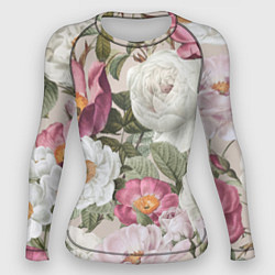 Рашгард женский Цветы Розовый Сад Пион и Роз, цвет: 3D-принт