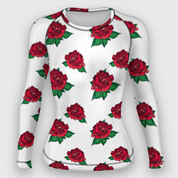 Рашгард женский Цветы Красные Розы На Белом Фоне, цвет: 3D-принт