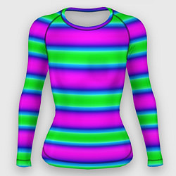 Рашгард женский Зеленый и фиолетовые яркие неоновые полосы striped, цвет: 3D-принт