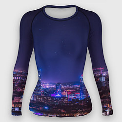 Рашгард женский Неоновый ночной город - Фиолетовый, цвет: 3D-принт