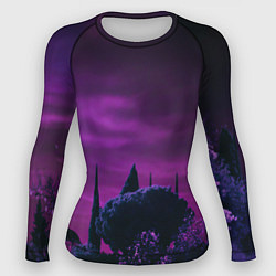 Рашгард женский Ночное сияние в тёмном лесу - Фиолетовый, цвет: 3D-принт