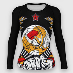 Рашгард женский Герб СССР на черном фоне, цвет: 3D-принт