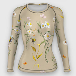 Рашгард женский Нарисованные Цветы Ромашки и Пчёлы, цвет: 3D-принт