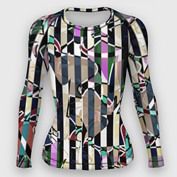 Рашгард женский Разноцветный полосатый абстрактный узор, цвет: 3D-принт