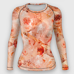 Рашгард женский Гранжевый цветочный узор, коралловый фон, цвет: 3D-принт