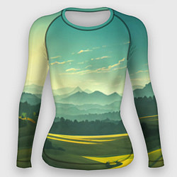 Рашгард женский Зелёная долина, пейзаж, цвет: 3D-принт
