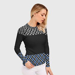 Рашгард женский Комбинированный клетчатый узор в серо-синих тонах, цвет: 3D-принт — фото 2