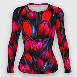 Рашгард женский Тюльпаны - поле красных цветов, цвет: 3D-принт