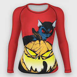 Рашгард женский Halloween - тыква и кот, цвет: 3D-принт