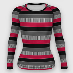 Рашгард женский Красно-черный полосатый современный узор, цвет: 3D-принт