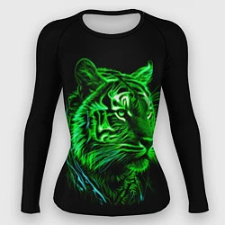 Рашгард женский Нейросеть: неоновый зелёный тигр, цвет: 3D-принт
