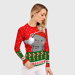 Рашгард женский Серый котик - играет в снежки, цвет: 3D-принт — фото 2