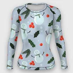 Рашгард женский Снеговики и ягодки, цвет: 3D-принт