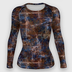 Рашгард женский Коричневый с синим абстрактный гранжевый, цвет: 3D-принт