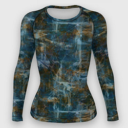 Рашгард женский Синий и коричневый абстрактный гранжевый, цвет: 3D-принт