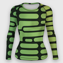 Рашгард женский Зелёный прямоугольный паттерн на чёрном фоне, цвет: 3D-принт