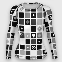 Рашгард женский Черно-белый узор мозаика, цвет: 3D-принт