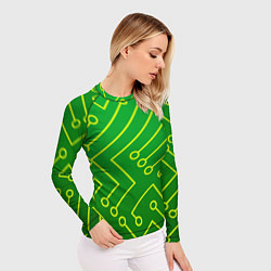 Рашгард женский Технический зелёный паттерн с жёлтыми лучами, цвет: 3D-принт — фото 2